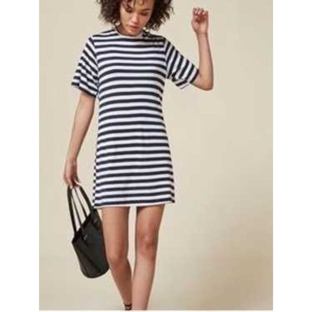 Reformation Navy White Striped Dozer T-Shirt Mini Dress Size M